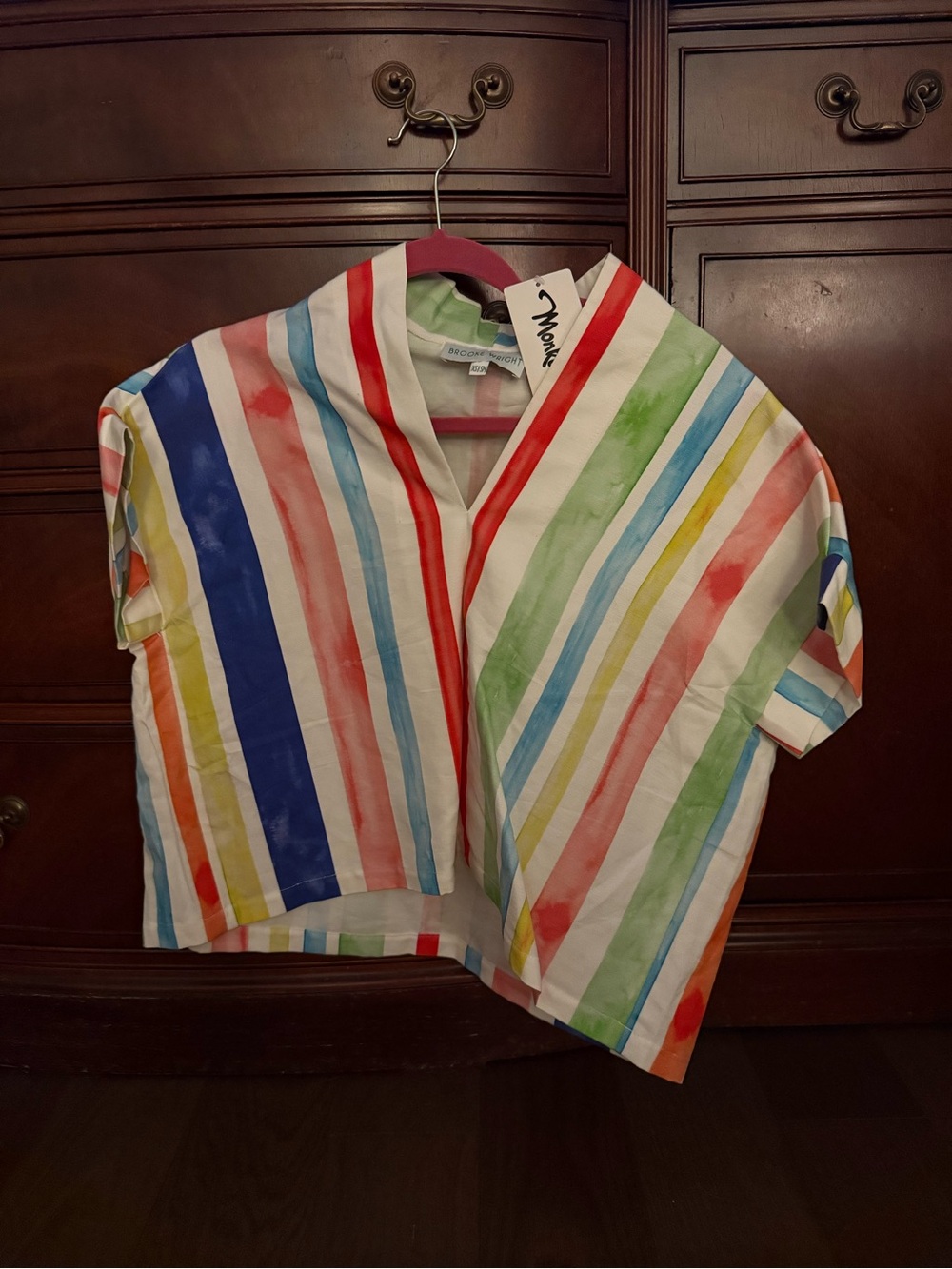 Multicolor Striped V-Neck Short Sleeve Blouse